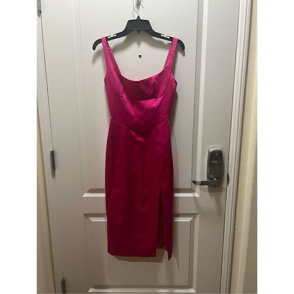 GIGII'S BRIANNA SATIN MIDI DRESS Magenta HOT PINK size S NWT$495 - Picture 3 of 6